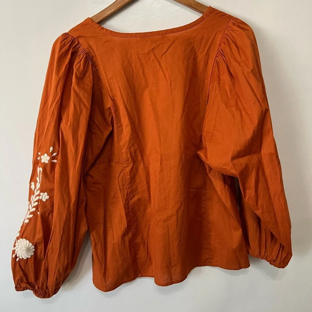 Banana Republic Orange Embroidered Puff Sleeve Top NWT